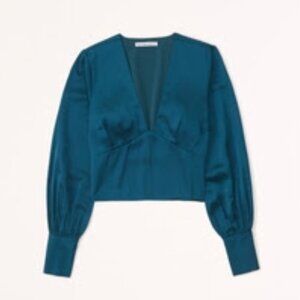 Abercrombie Long-Sleeve Plunge Satin Top